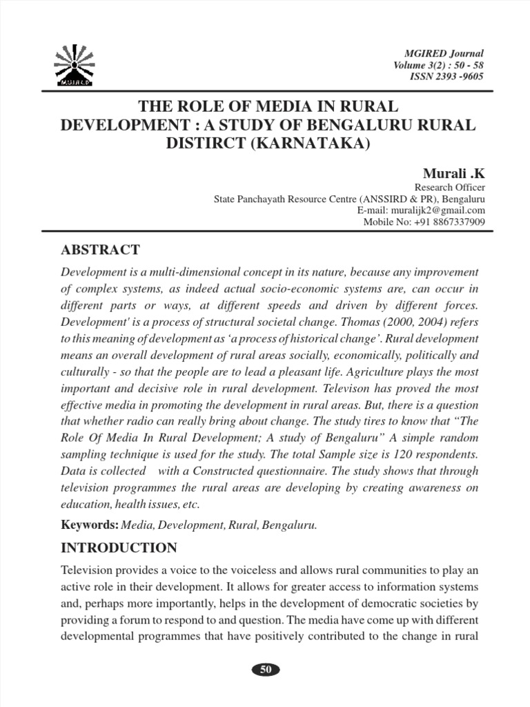 The Role of Media in Rural Development: A Study of Bengaluru Rural ...