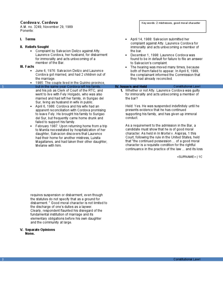 Cordova V Cordova PDF Disbarment Complaint