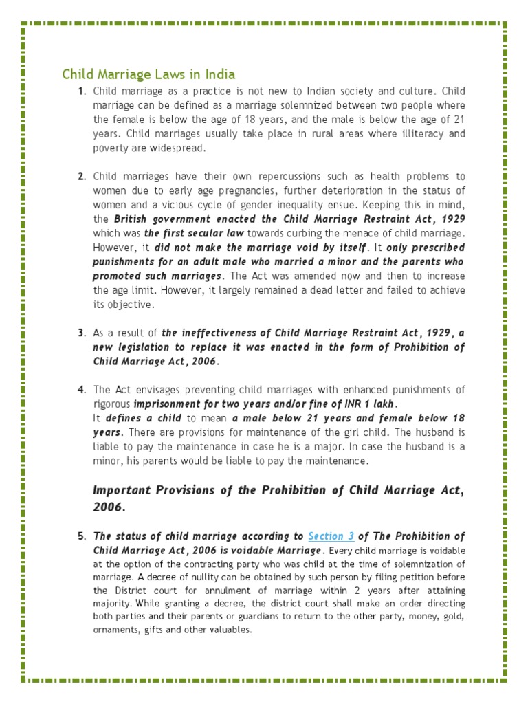 Overview of Child Marriage Laws in India | PDF | Annulment | Marriage