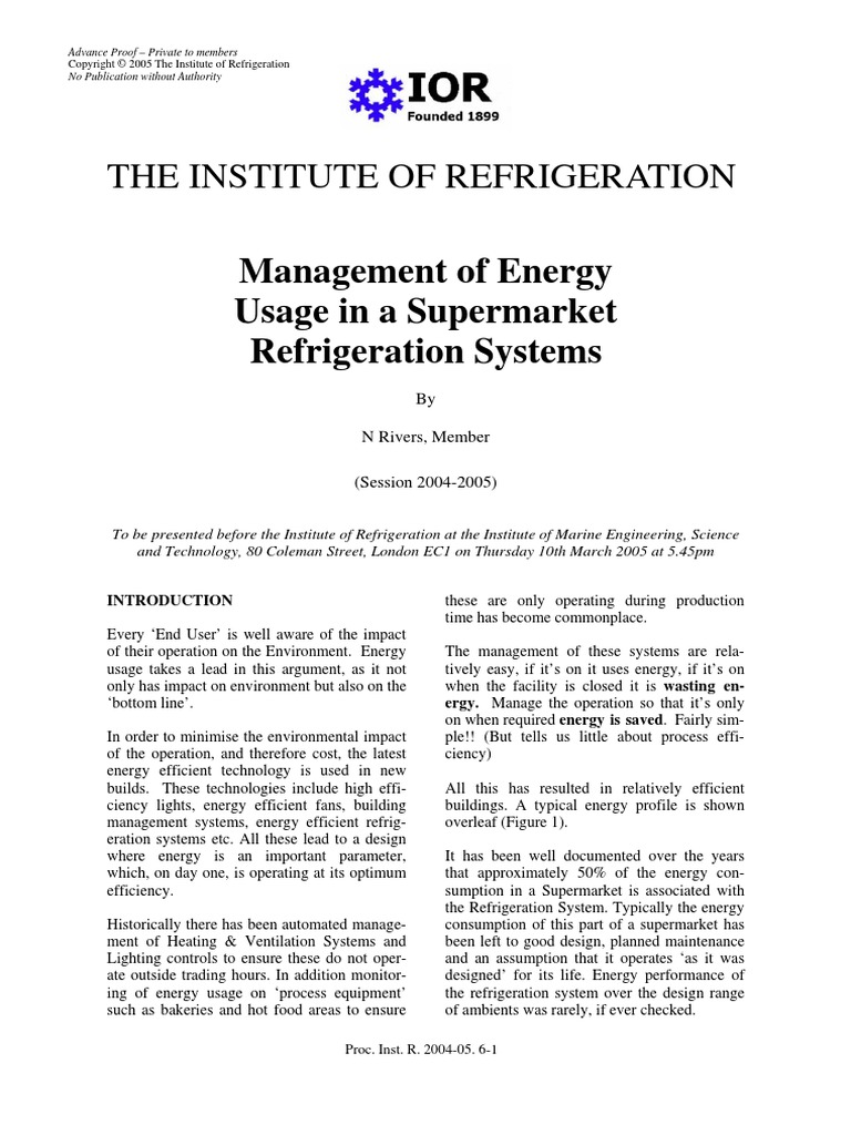 Management of Energy Usage in A Supermarket Refrigeration Systems PDF