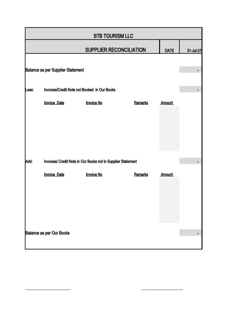 BTB Tourism Supplier Reconciliation Report | PDF | Accounting ...