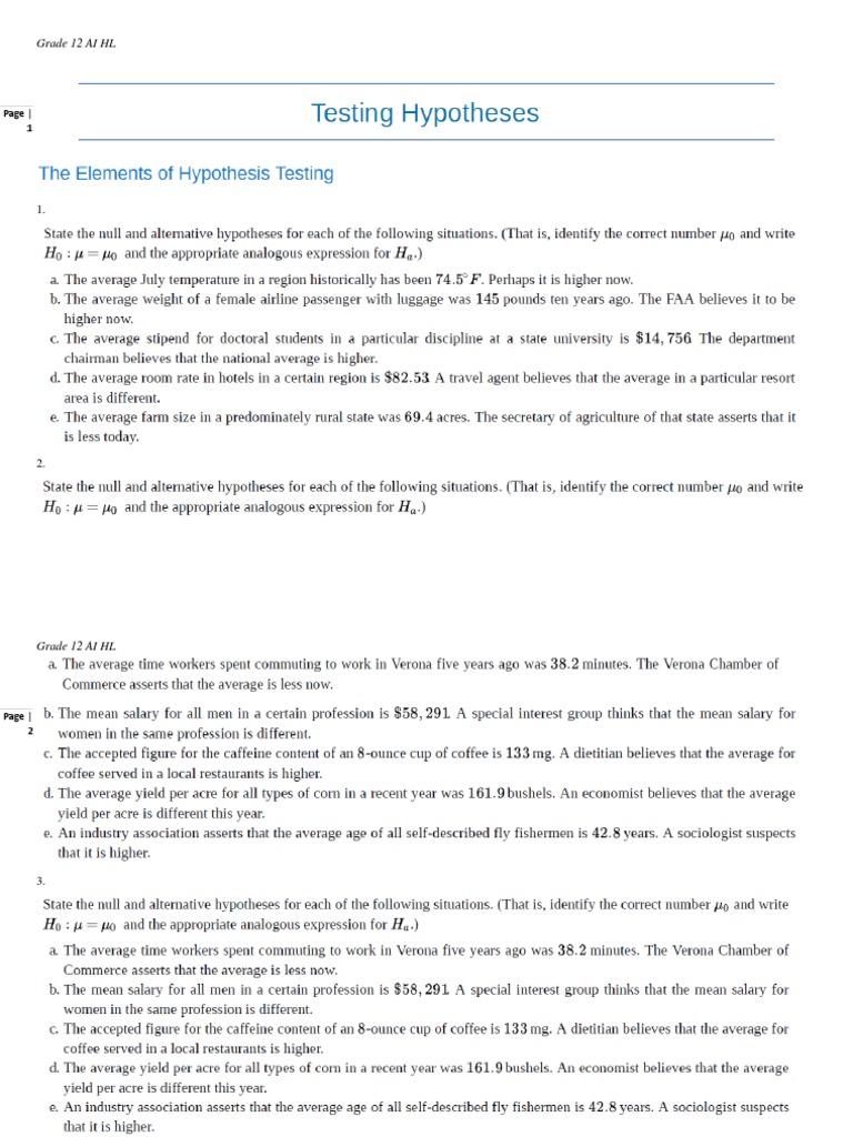 hypothesis testing worksheet with solutions pdf