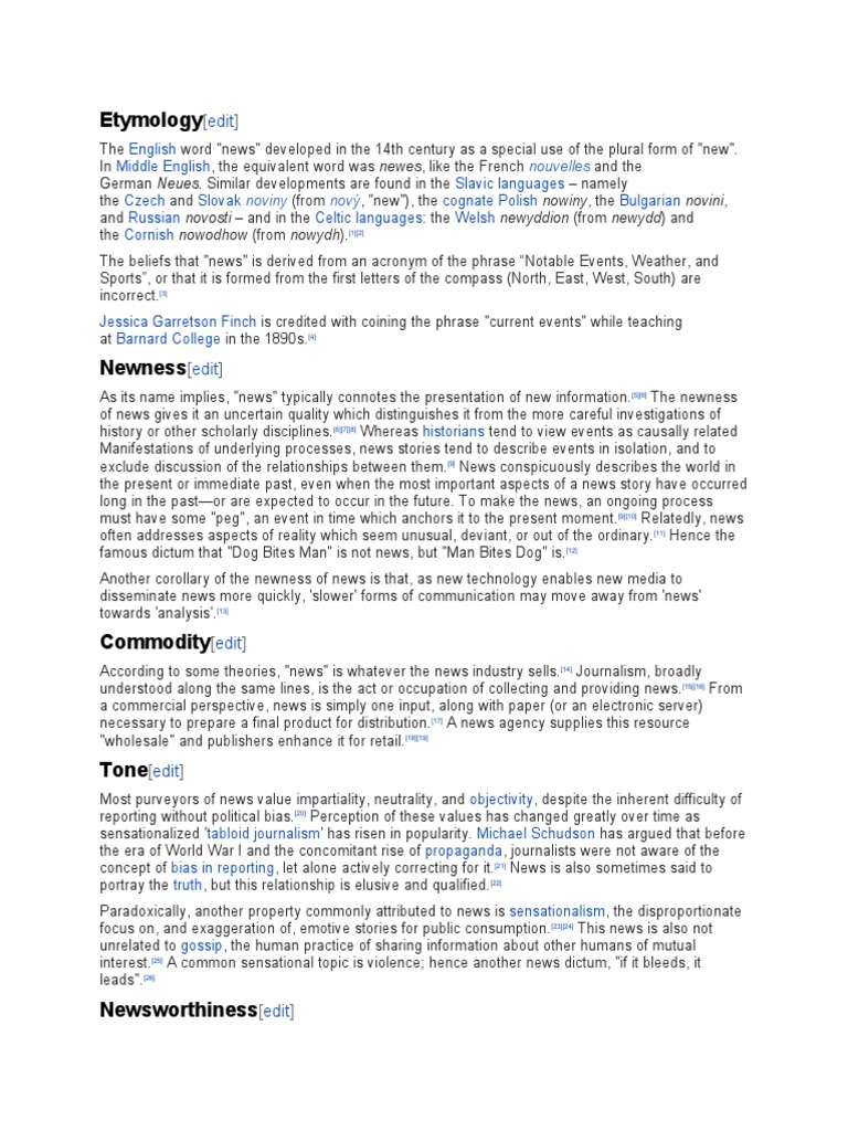 The Evolution and Nature of News An Analysis of the Etymology, Newness