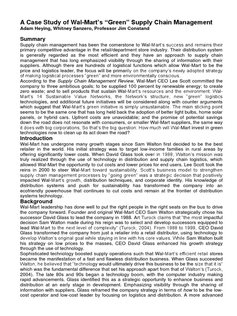 Week 14 A Case Study of WalMart's "Green" Supply Chain Management
