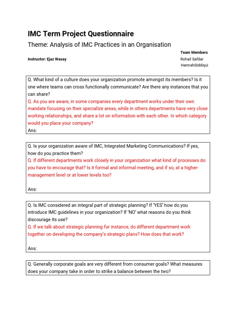 IMC Practices Analysis Questionnaire | PDF | Marketing | Consumer Behaviour