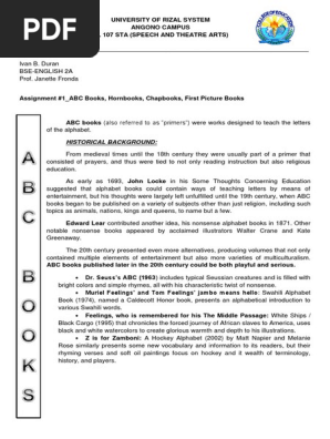 Assignment #1_ABC Books, Hornbooks, Chapbooks, First Picture Books