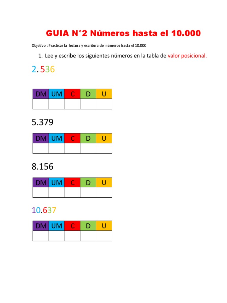 Números Hasta El 10.000 GUIA 2 | PDF
