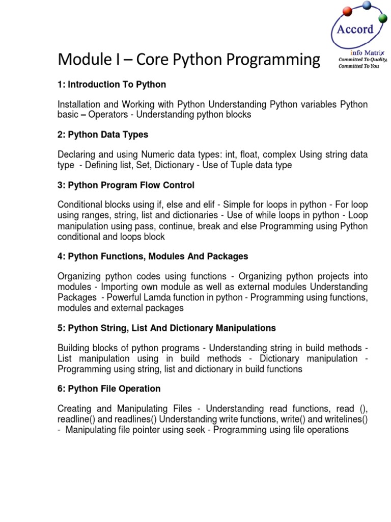 Module I - Core Python Programming | PDF | Method (Computer Programming ...