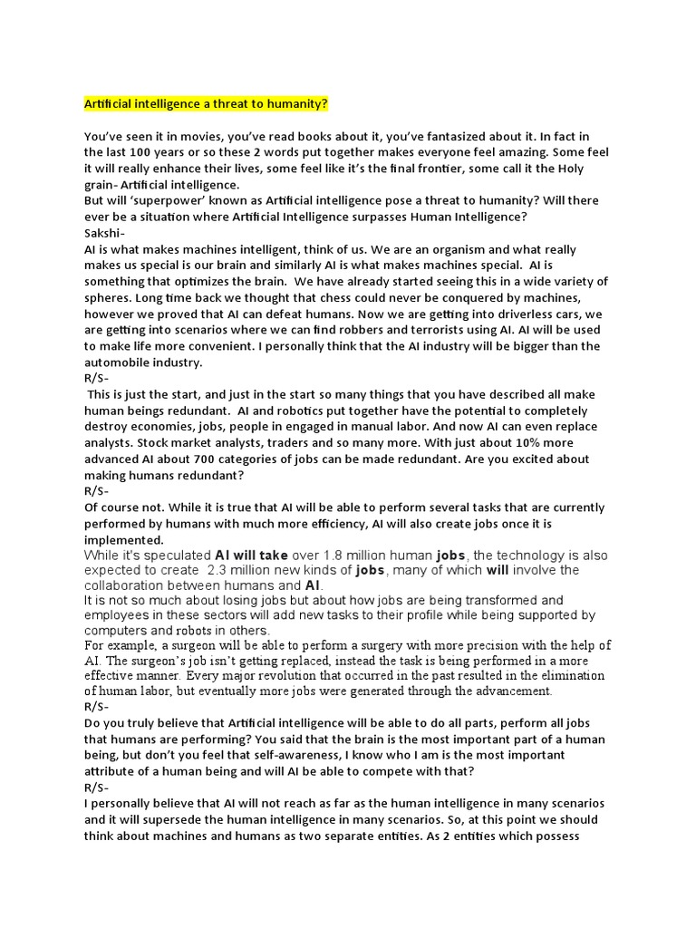 AI: Threat or Opportunity for Humanity? | PDF | Artificial Intelligence ...