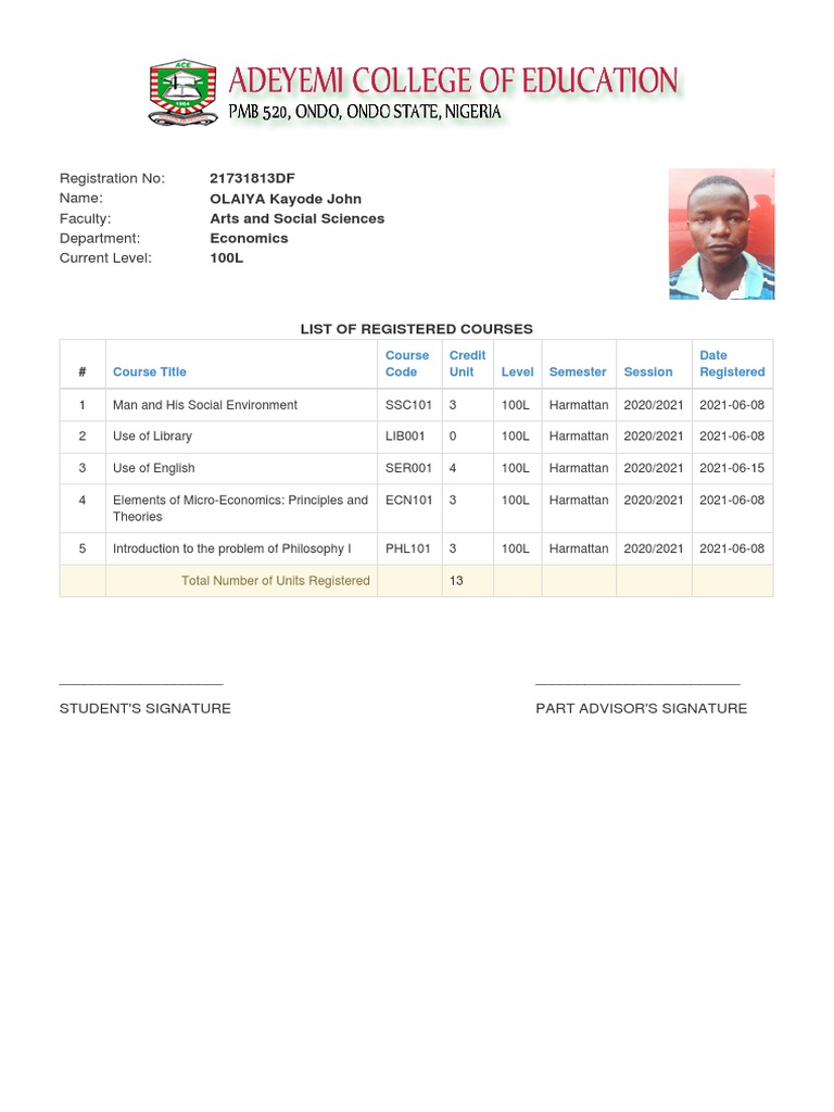 100L Course Registration for OLAIYA John | PDF | Technology & Engineering