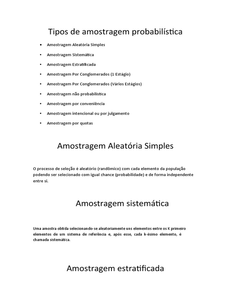 Tipos de Amostragem: Probabilística e Não Probabilística | PDF ...
