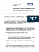 Requisitos para La Autorizacin Sanitaria de Equipos para Alimentos