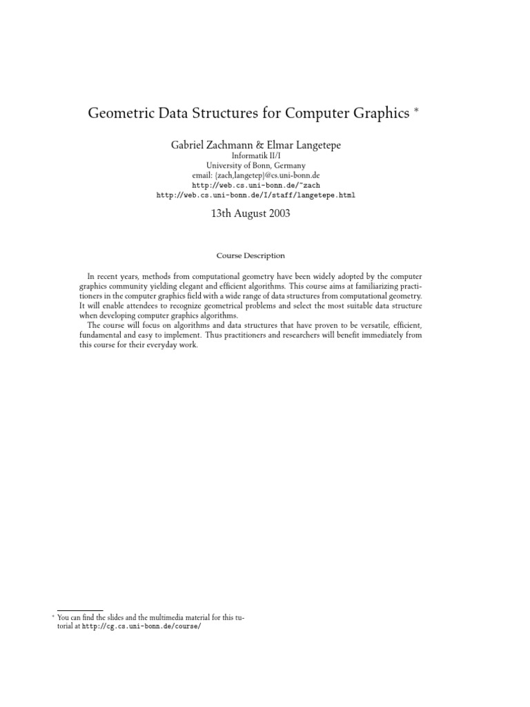 Geometric Data Structures For Computer Graphics Gabriel Zachmann