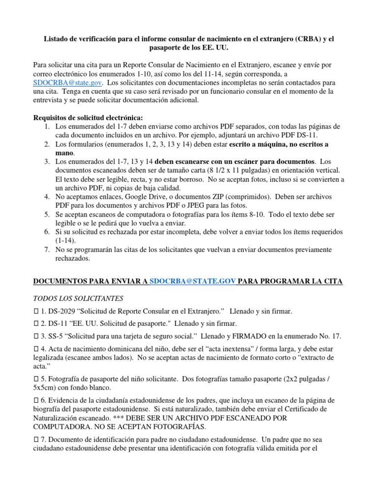 CRBA CHECKLIST Espanol Diciembre 2020 PDF Certificado de nacimiento