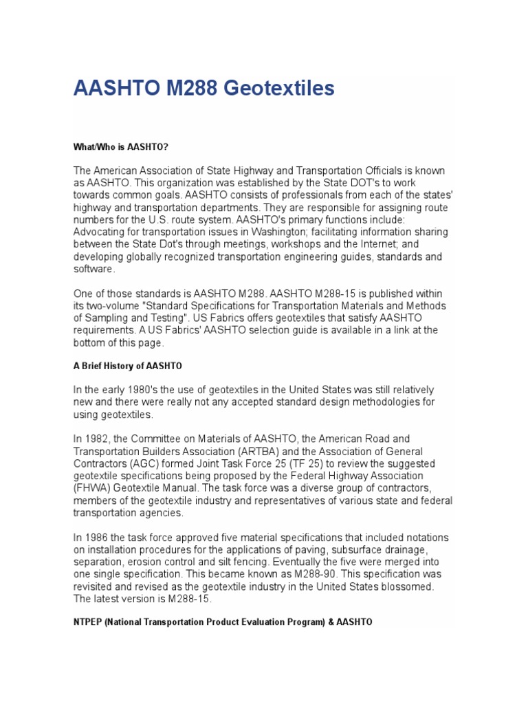 AASHTO M288 Geotextiles | PDF | Specification (Technical Standard ...