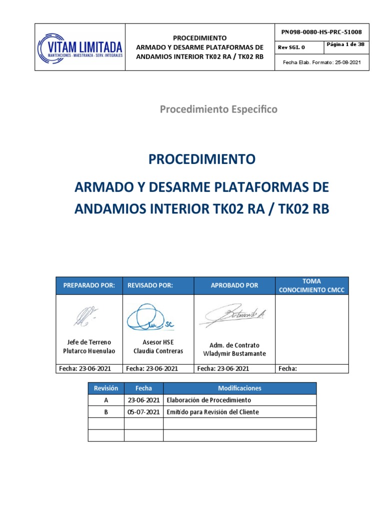Procedimiento Andamios Interior TK02 RA/RB | PDF | Andamio | Seguridad ...