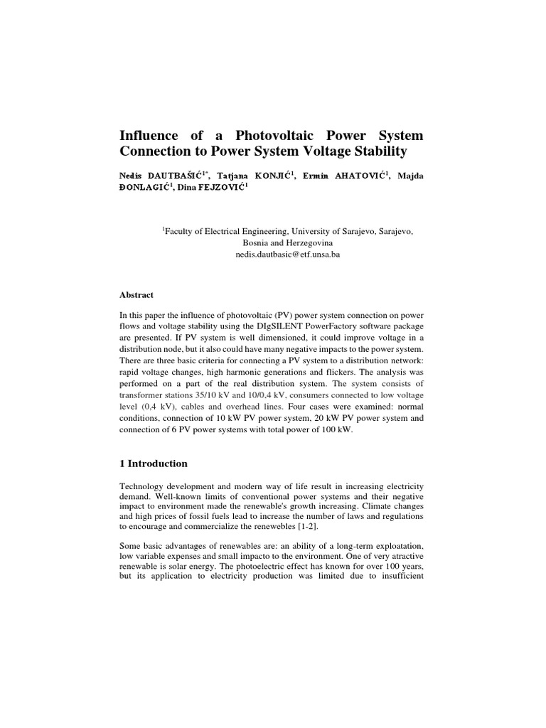 PV System Impact on Voltage Stability | PDF | Photovoltaic System ...