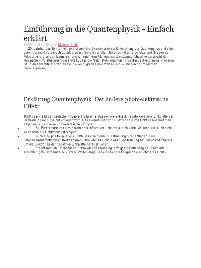 Quantenphysik Aufgaben Pdf – Quantenmechanik (QM I): Eine Einführung – GIDK