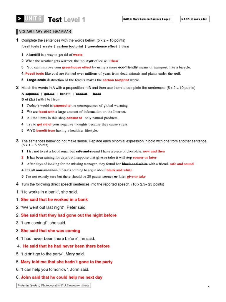 2º Bach Unit 6 Test Hecho | PDF | Environmental Issues With Fossil ...