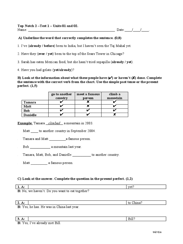 Top Notch 2Test 1 PDF