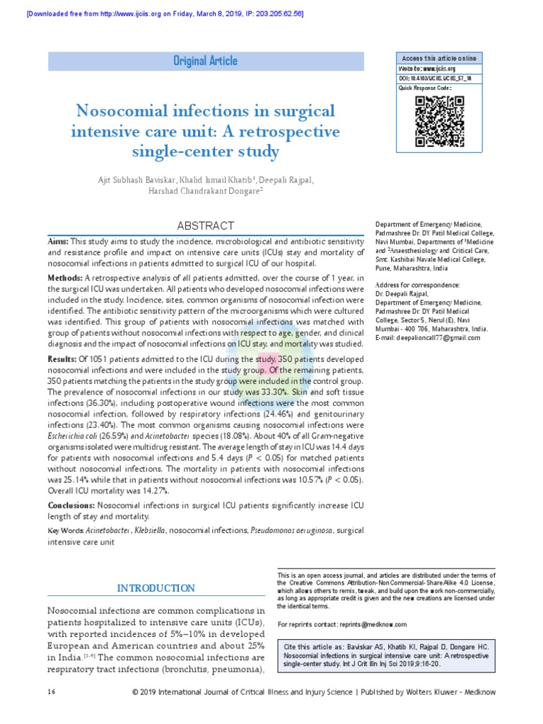 Nosocomial Infections in Surgical Intensive Care U | PDF | Hospital ...