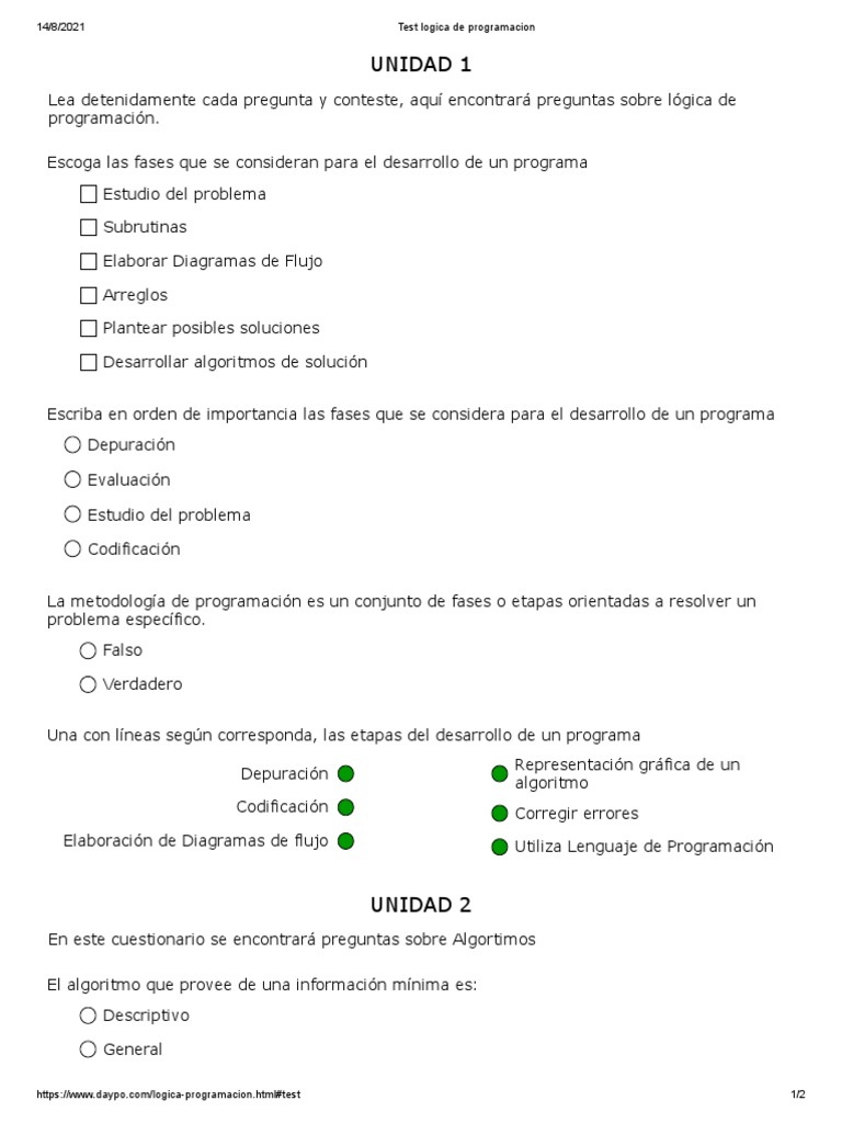 Test de Lógica de Programación | PDF | Programación de computadoras ...