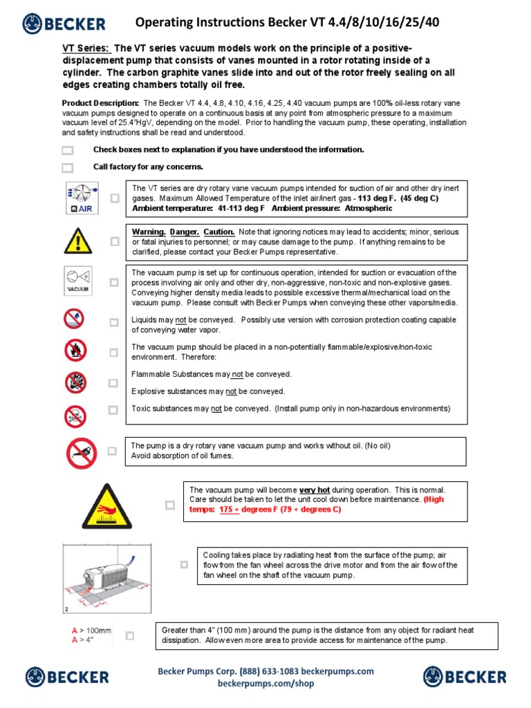 Becker VT Series Vacuum Pump Manual | PDF | Pump | Vacuum