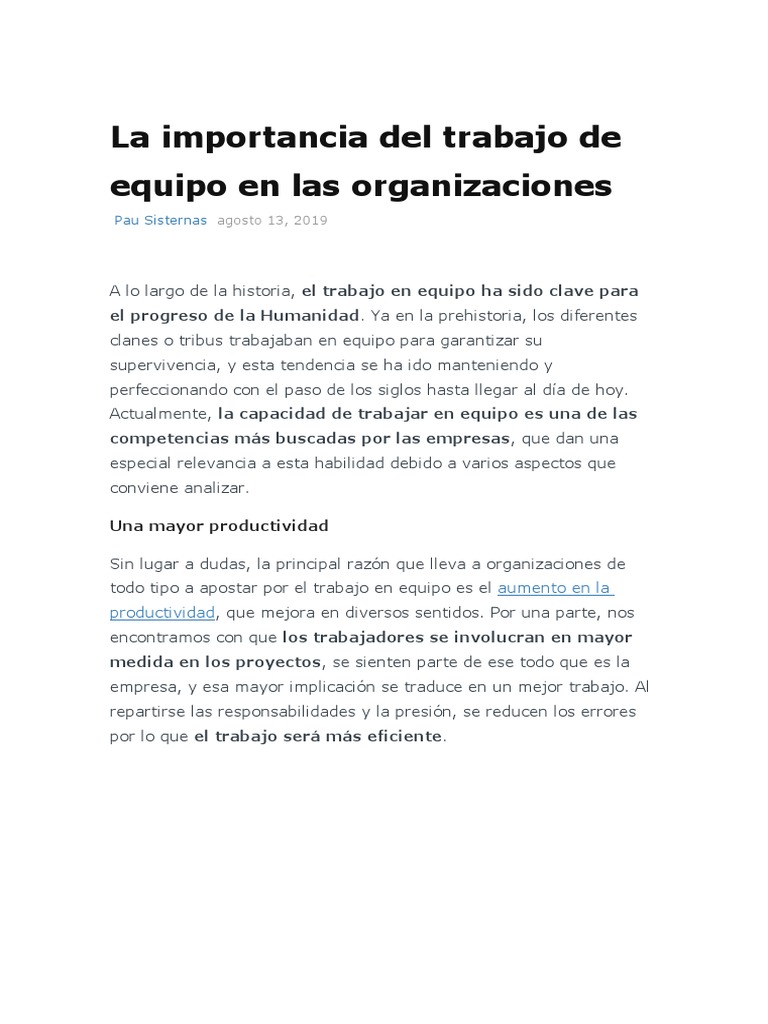 Importancia del trabajo en equipo empresarial | PDF | Economias