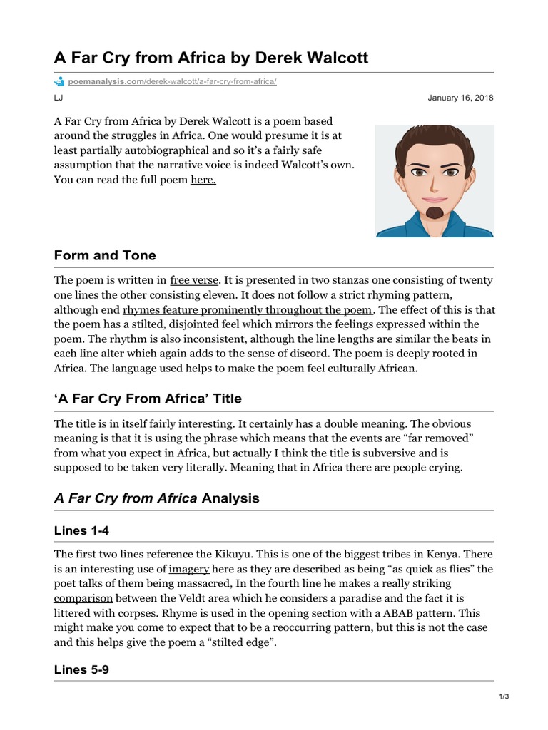 A Far Cry From Africa by Derek Walcott | PDF | Poetry