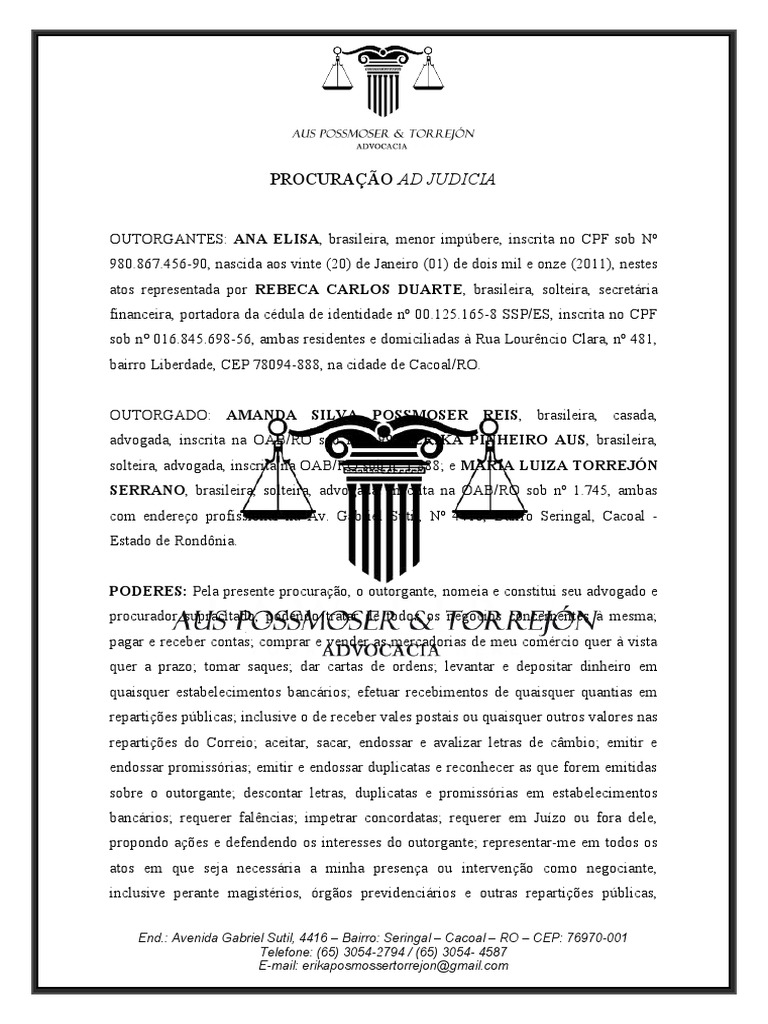 Procuração para Menor Impúbere | PDF | Advogado | Economias
