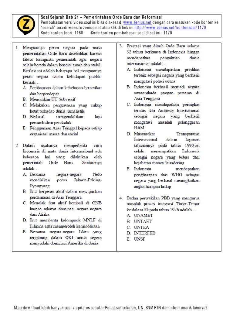 Soal Sejarah Materi Reformasi