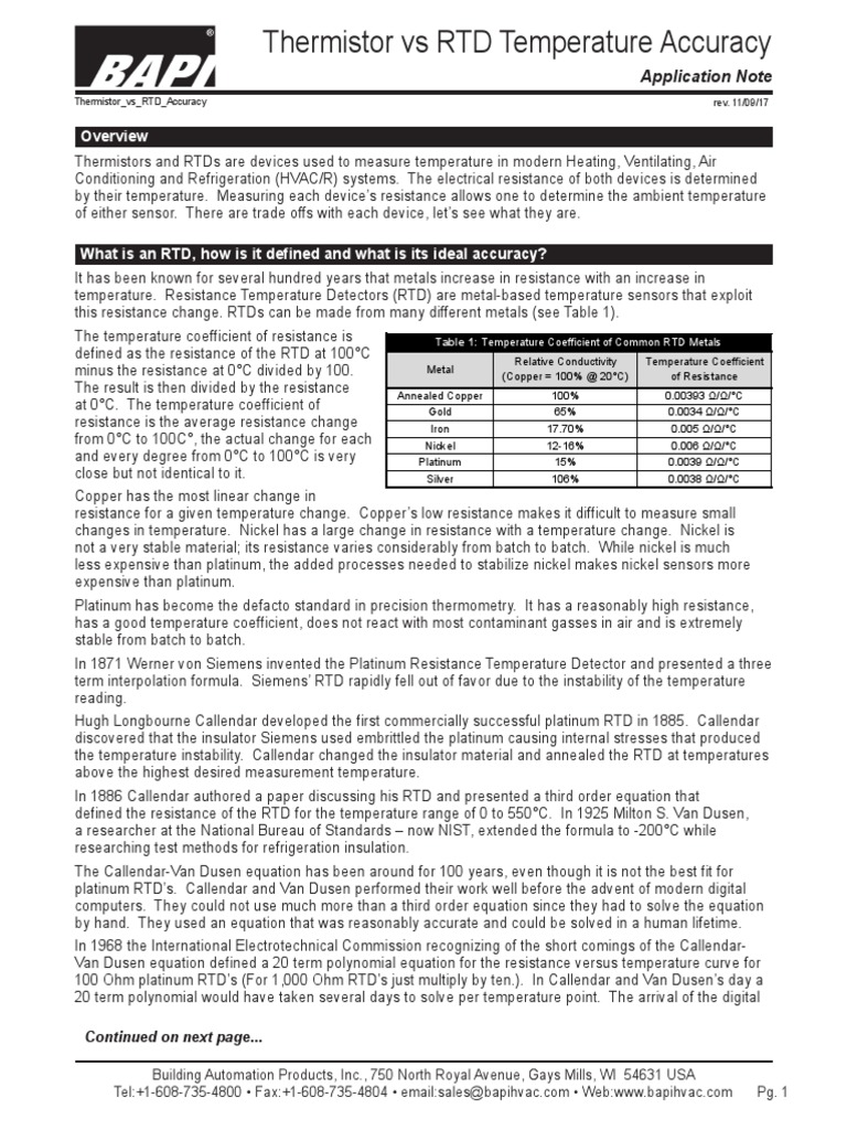 Application Note Thermistor Vs RTD Accuracy Rev. 11/09/17 PDF