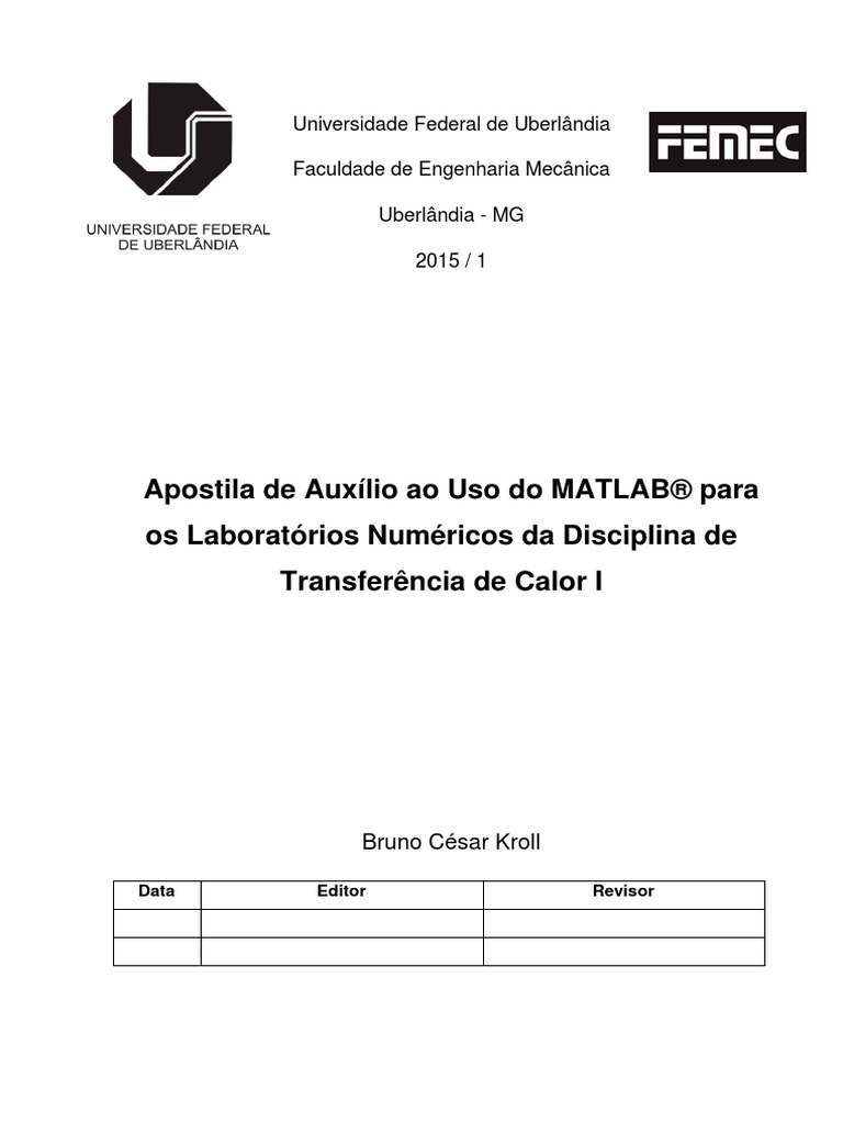 Apostila MATLAB Transferência de Calor I Versão 2 | PDF | Matlab ...