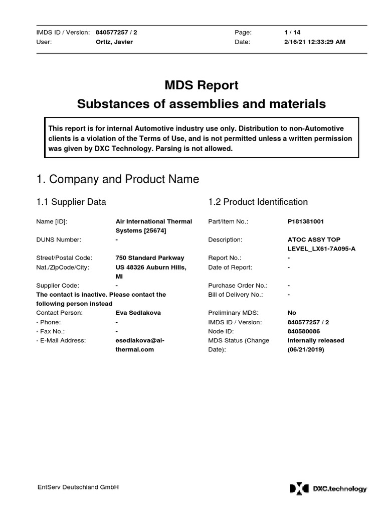 Automotive MDS Report on Materials | PDF | Metals | Alloy