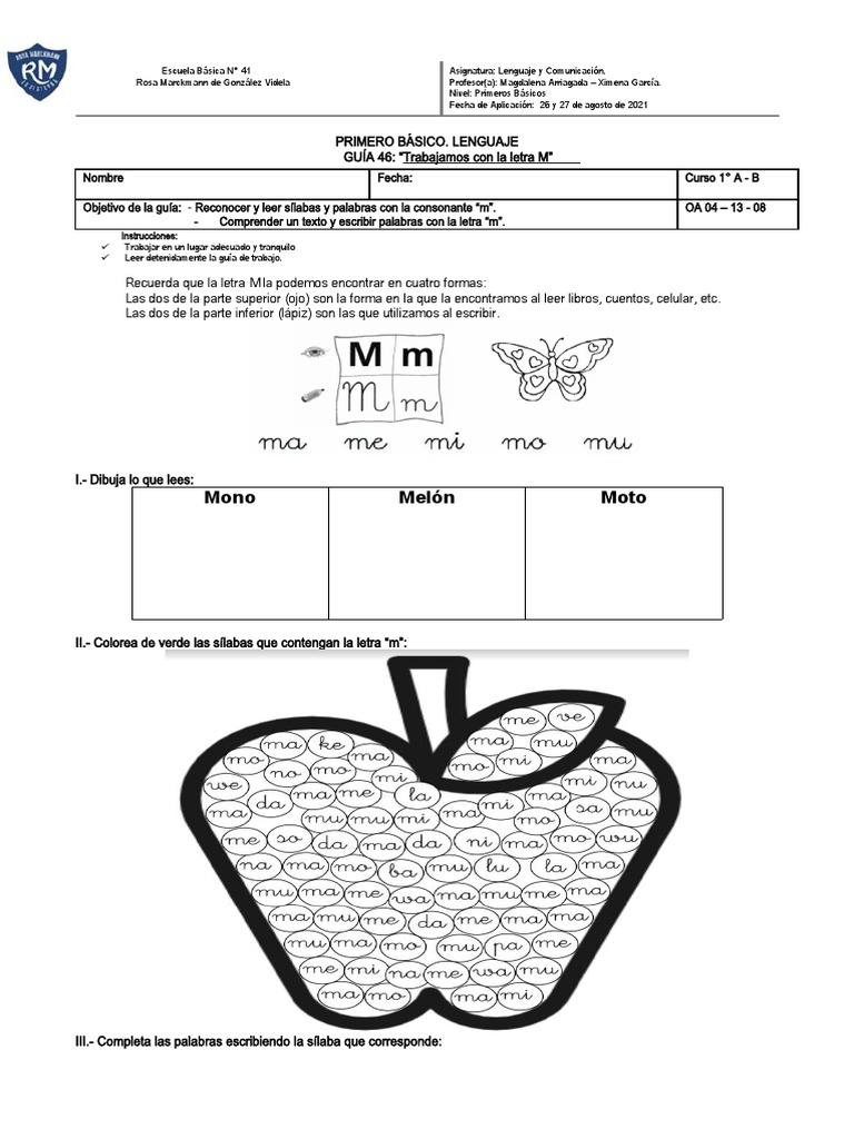 Actividades con la letra M para preescolar | PDF