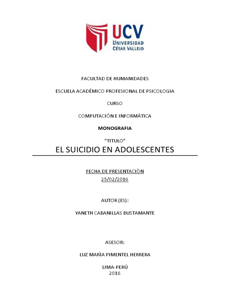 El Suicidio en Adolescentes | PDF | Suicidio | Depresión (estado de ánimo)