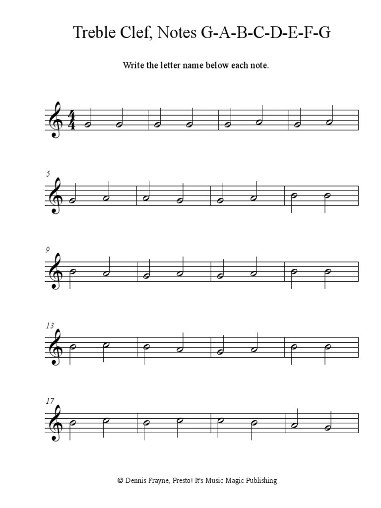 Treble Note Naming G A B C D E F G | PDF
