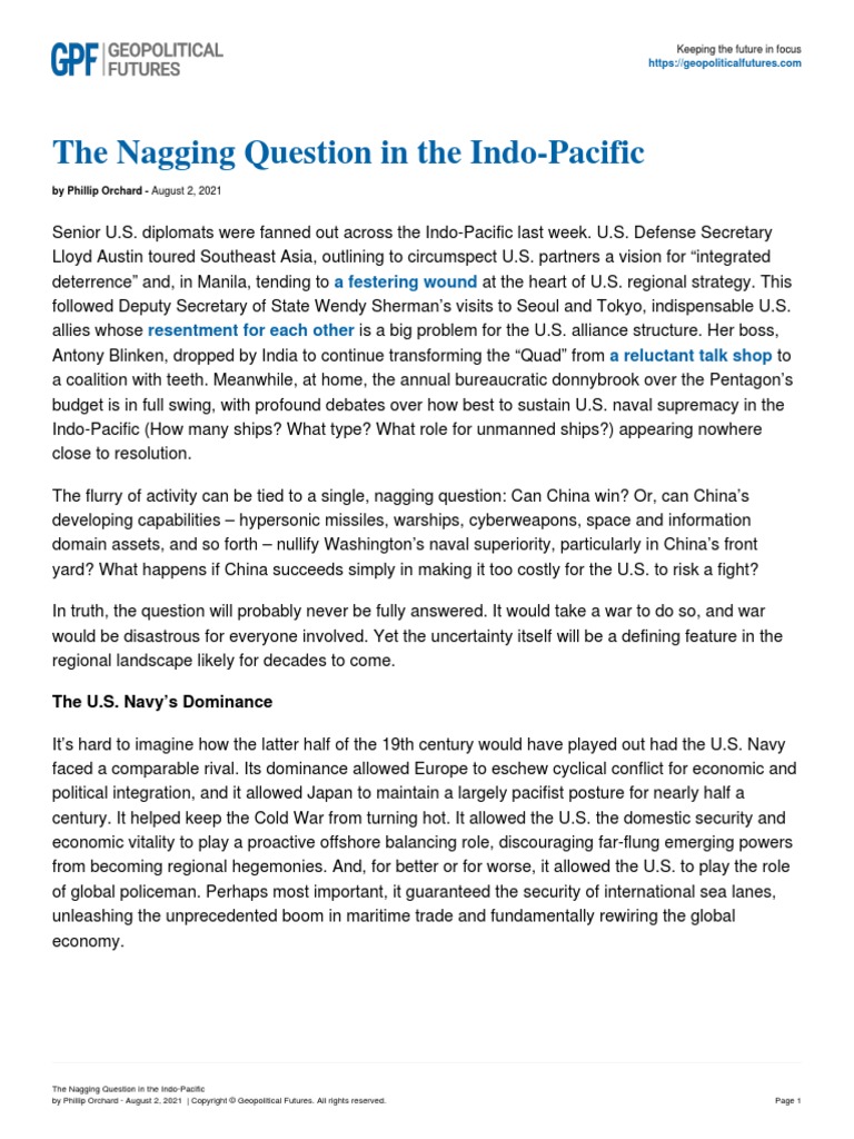 The Nagging Question in The Indo-Pacific: A Festering Wound | PDF ...
