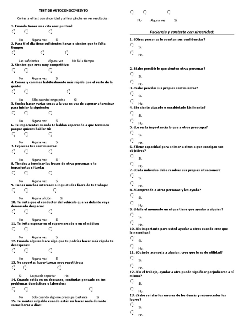 Test de Autoconocimiento Personal | PDF