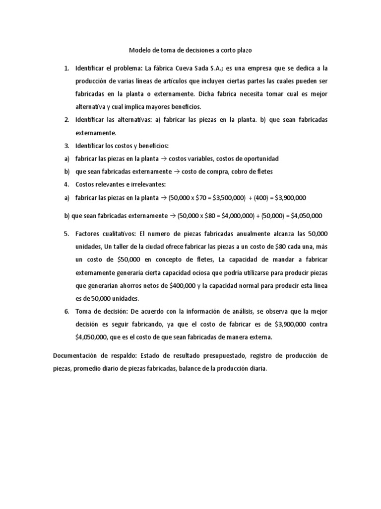 Modelo de Toma de Decisiones A Corto Plazo | PDF