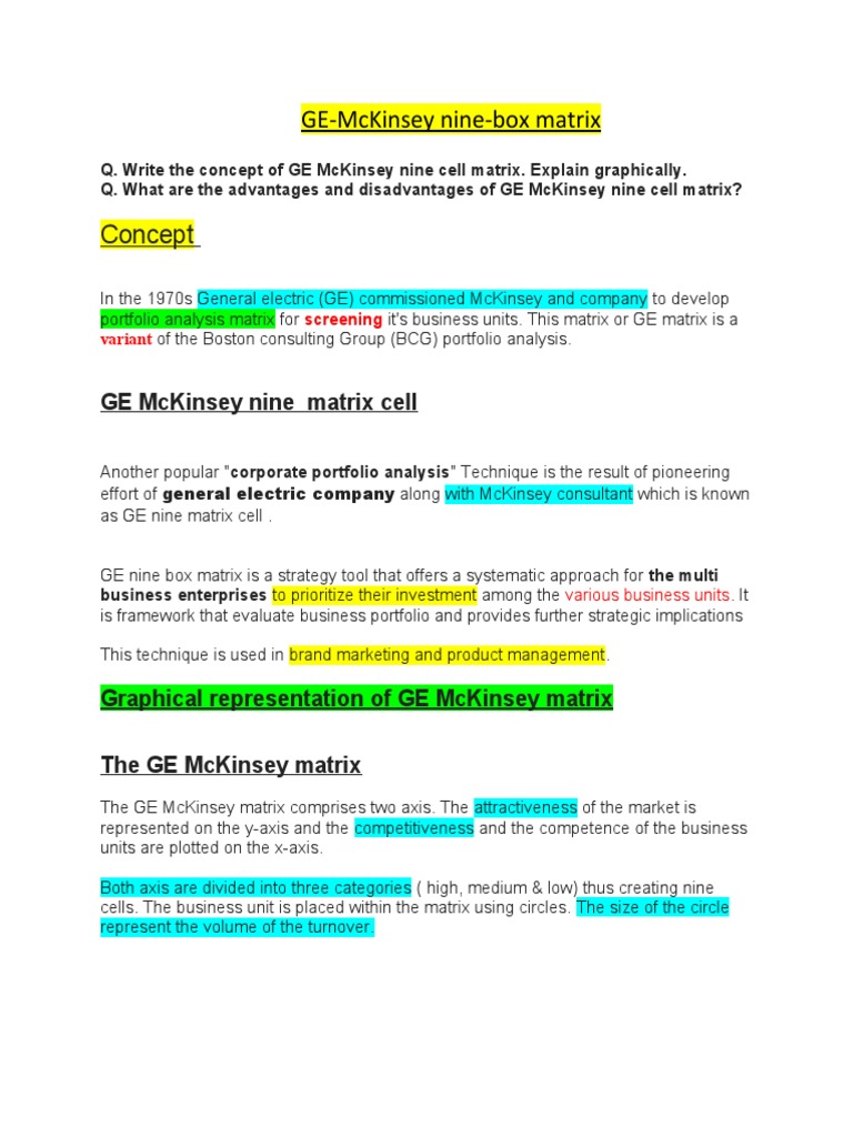 Concept: Ge-Mckinsey Nine-Box Matrix | PDF | Investing | Marketing