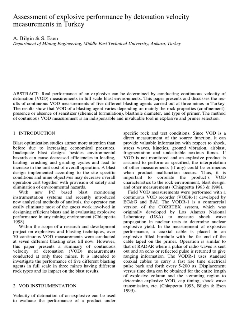 Assessment of Explosive Performance by Detonation Velocity Measurements ...