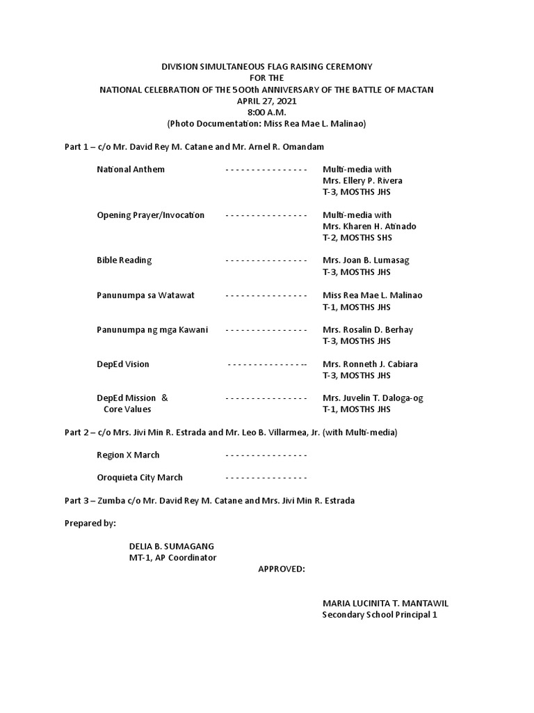 Simultaneous Flag Raising Ceremony | PDF