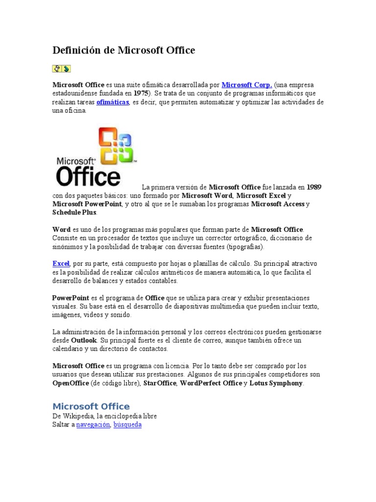 Definición de Microsoft Office | PDF | Microsoft Office 2010 | Microsoft  Office