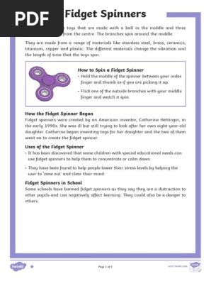 Fidget Spinners Differentiated Reading Comprehension
