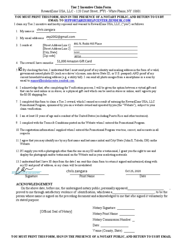 Tier 2 Incentive Claim Form | PDF | Notary Public | Document