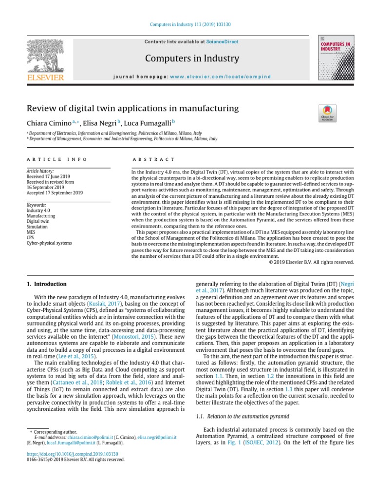 Review of Digital Twin Applications in Manufacturing | PDF | Simulation ...