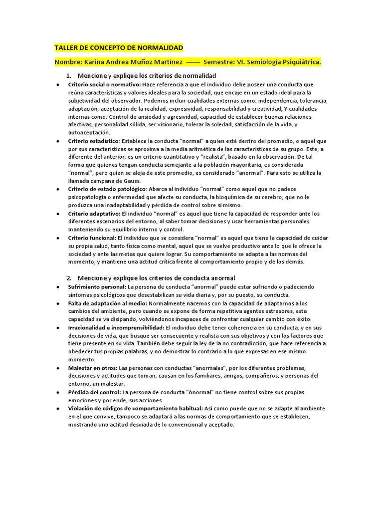Normalidad Taller PDF | PDF | Trastorno mental | Comportamiento