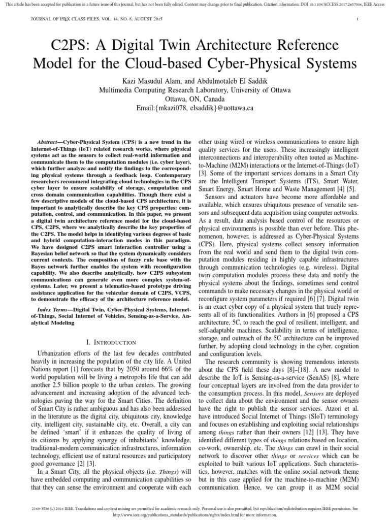 Digital Twin Model for Cloud CPS | PDF | Internet Of Things | Cloud ...