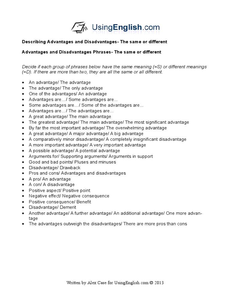 192 Phrases For Advantages And Disadvantages – AHJNN